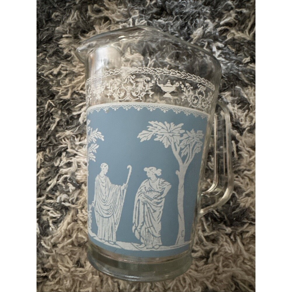 Jeannette Glass Hellenic Pitcher and bowl Gold Wedgewood Style Vintage Glassware - Picture 3 of 5